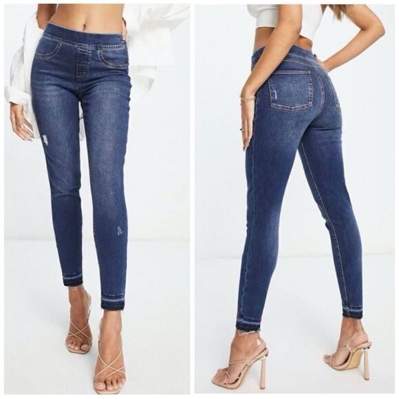 Spanx Shape and Lift high-rise distressed skinny jeans in mid wash Sz XS Petite - Picture 1 of 13